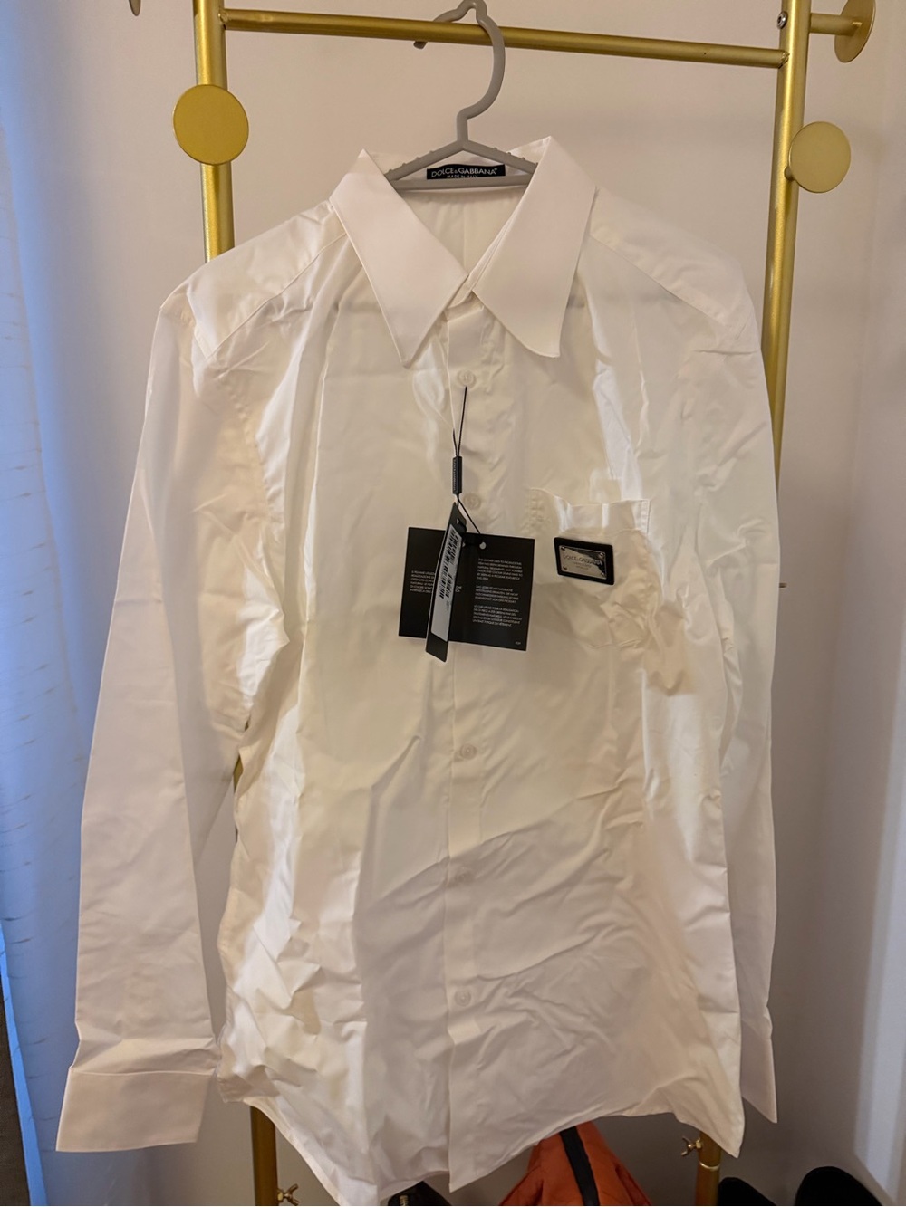 Dolce & Gabbana Men’s White Dress Shirt with Point Collar